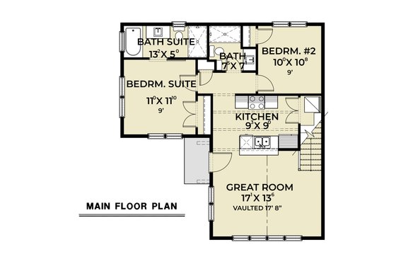 Floor Plan - Main Floor for Farmhouse House Plan #1070-264 - 2 bed, 2 bath