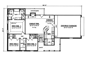 Floor Plan - Main Floor for Ranch House Plan #42-103 - 3 bed, 2 bath