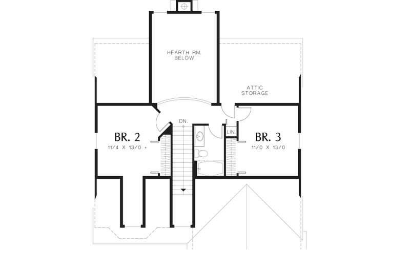 Architectural House Design - Floor Plan - Upper Floor for Craftsman House Plan #48-536 - 3 bed, 2 bath