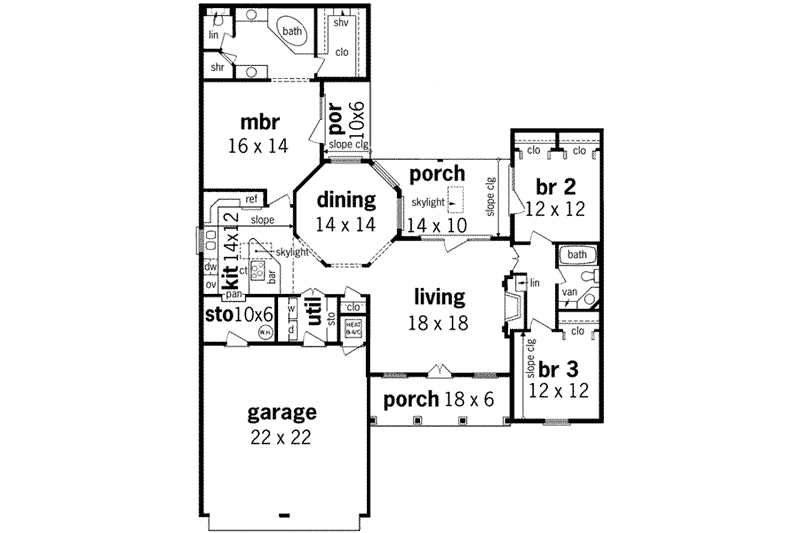 Home Plan - Floor Plan - Main Floor for Traditional House Plan #45-117 - 3 bed, 2 bath