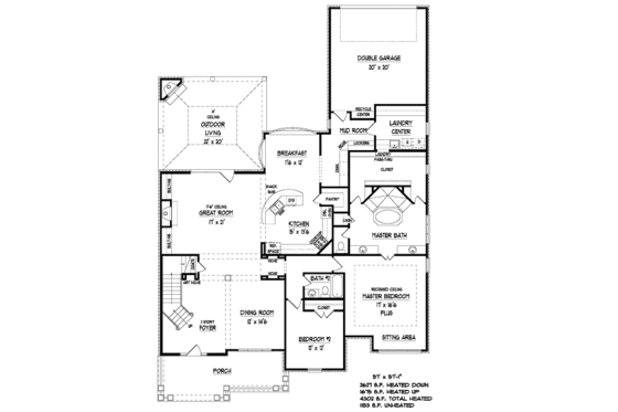 Floor Plan - Main Floor for Traditional House Plan #424-182 - 5 bed, 4 bath