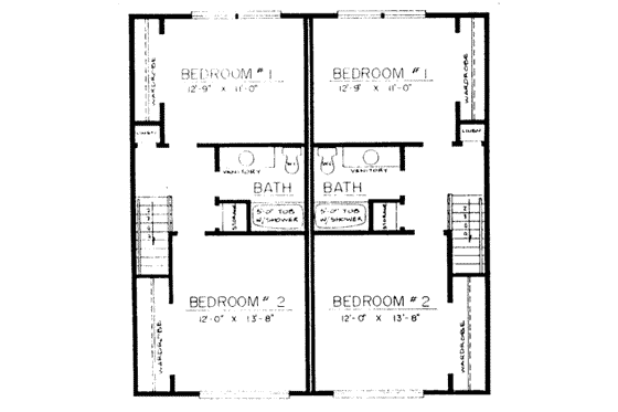 Floor Plan - Upper Floor for Traditional House Plan #303-238 - 2 bed, 1.5 bath