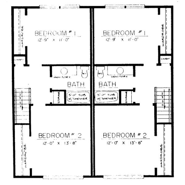 Floor Plan - Upper Floor for Traditional House Plan #303-238 - 2 bed, 1.5 bath