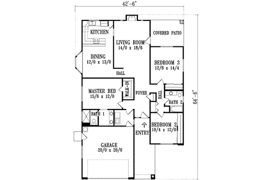 Floor Plan - Main Floor for Traditional House Plan #1-1312 - 3 bed, 2 bath