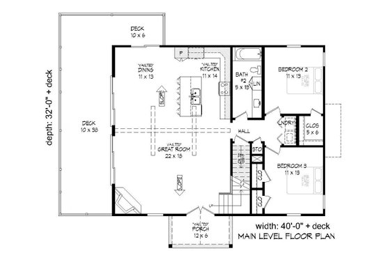 Floor Plan - Main Floor for Country House Plan #932-204 - 3 bed, 2 bath