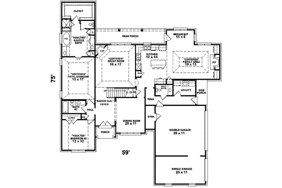 Floor Plan - Main Floor for European House Plan #81-585 - 4 bed, 3.5 bath