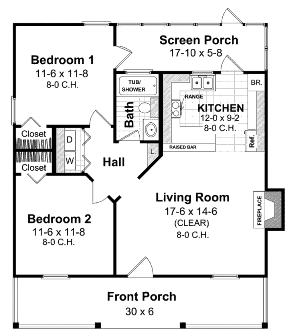 Cottage Style House Plan - 2 Beds 1 Baths 800 Sq/Ft Plan #21-169 -  Houseplans.Com