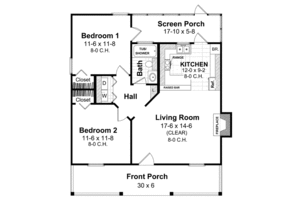 Floor Plan - Main Floor for Cottage House Plan #21-169 - 2 bed, 1 bath