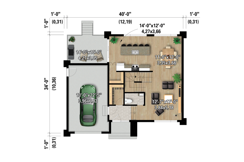 Dream House Plan - Floor Plan - Main Floor for European House Plan #25-5038 - 3 bed, 1.5 bath