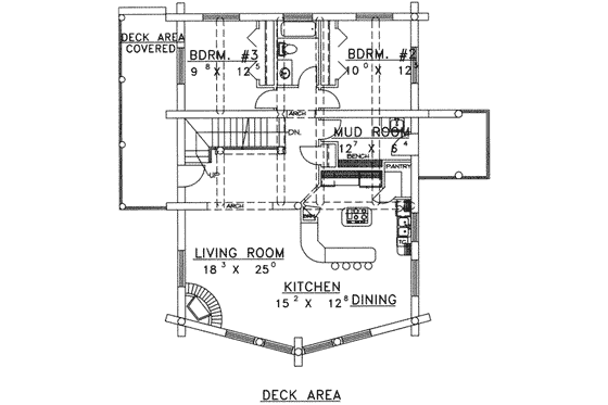 Floor Plan - Main Floor for Log House Plan #117-399 - 3 bed, 2 bath