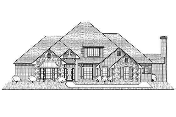 Exterior - Front Elevation for European House Plan #65-489 - 4 bed, 4 bath