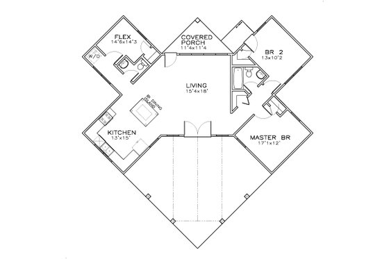 Floor Plan - Main Floor for Craftsman House Plan #8-301 - 3 bed, 1.5 bath