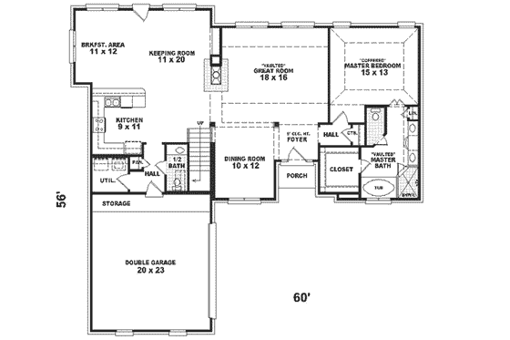 Floor Plan - Main Floor for Traditional House Plan #81-286 - 3 bed, 2.5 bath