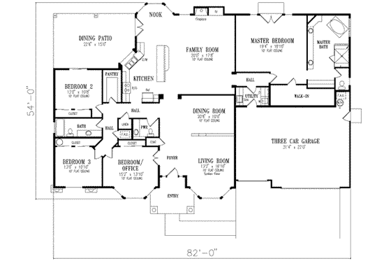 Floor Plan - Main Floor for Adobe / Southwestern House Plan #1-730 - 4 bed, 2.5 bath
