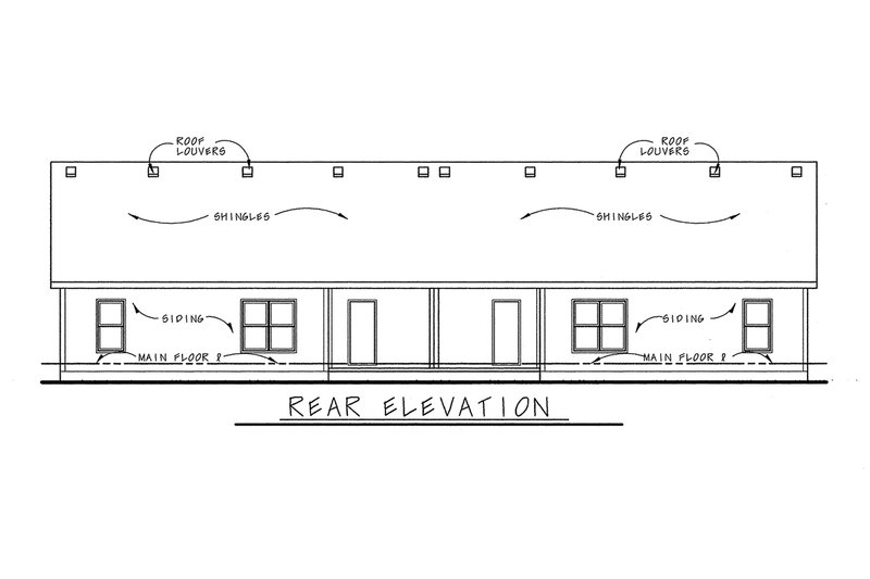 House Blueprint - Exterior - Rear Elevation for Bungalow House Plan #20-1342 - 3 bed, 2 bath