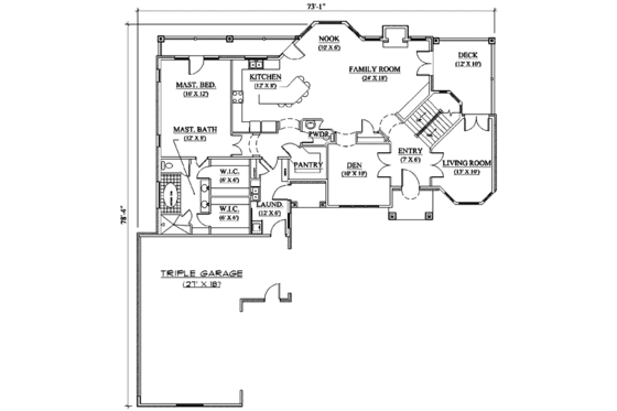 Floor Plan - Main Floor for European House Plan #5-212 - 4 bed, 2.5 bath