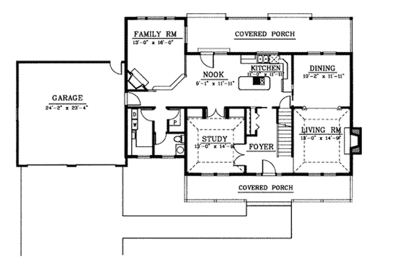 Dream House Plan - Floor Plan - Main Floor for Country House Plan #94-204 - 3 bed, 2.5 bath