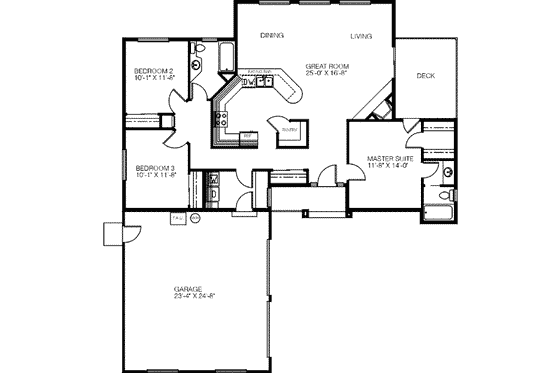 Floor Plan - Main Floor for Ranch House Plan #60-341 - 3 bed, 2 bath