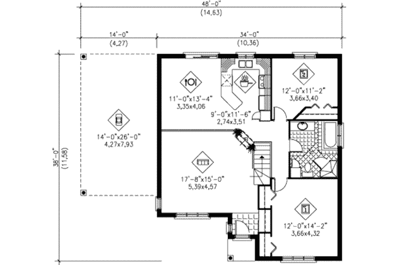 Dream House Plan - Floor Plan - Main Floor for Traditional House Plan #25-1157 - 2 bed, 1 bath