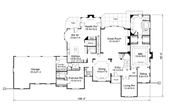 Floor Plan - Main Floor for European House Plan #57-354 - 4 bed, 5.5 bath