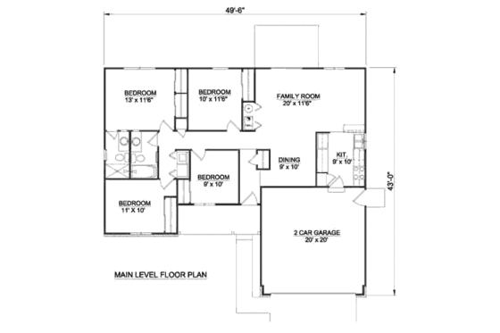 Floor Plan - Main Floor for Ranch House Plan #116-172 - 4 bed, 2 bath