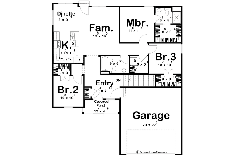 House Blueprint - Floor Plan - Main Floor for Traditional House Plan #455-728 - 3 bed, 2 bath