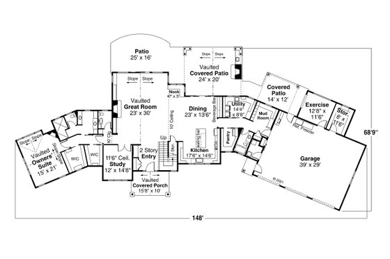 Floor Plan - Main Floor for Craftsman House Plan #124-1277 - 4 bed, 4.5 bath
