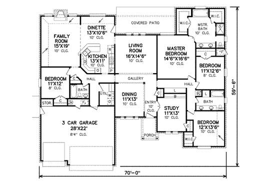Floor Plan - Main Floor for Traditional House Plan #65-454 - 4 bed, 3 bath