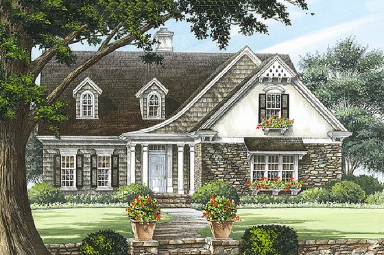 Exterior - Front Elevation 4 for European House Plan #137-153 - 4 bed, 2 bath