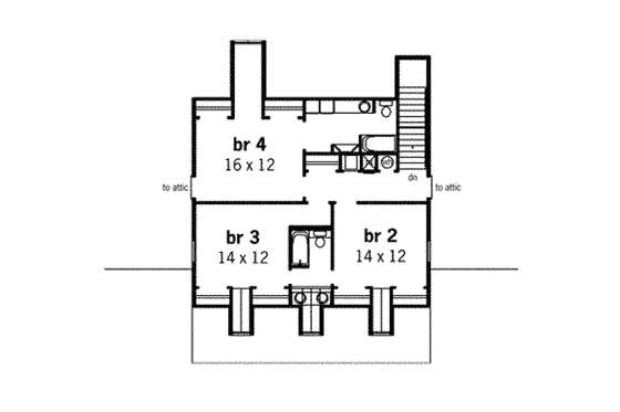 Floor Plan - Upper Floor for Southern House Plan #45-165 - 4 bed, 3.5 bath