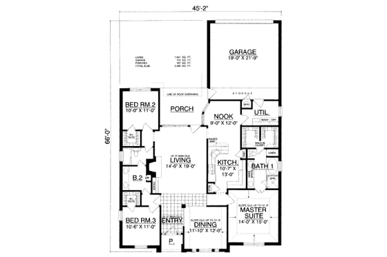 Floor Plan - Main Floor for European House Plan #40-415 - 3 bed, 2 bath