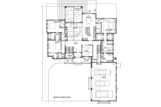 Floor Plan - Main Floor for Farmhouse House Plan #1069-18 - 3 bed, 2.5 bath