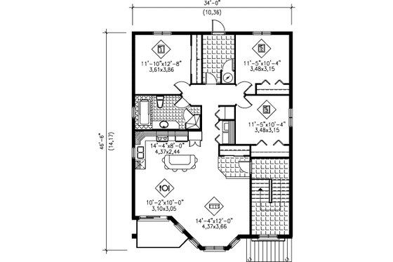 Floor Plan - Main Floor for European House Plan #25-4186 - 3 bed, 1 bath