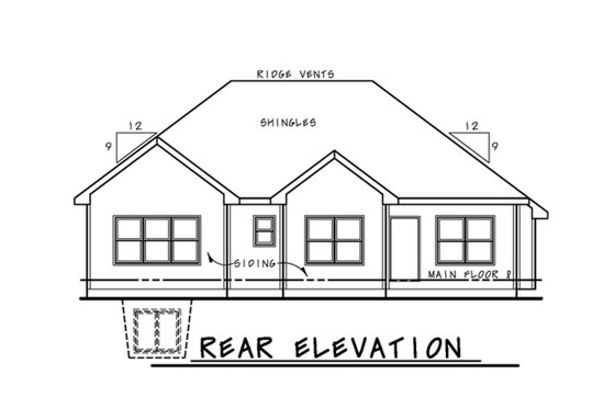 Exterior - Rear Elevation for Ranch House Plan #20-2292 - 3 bed, 2 bath