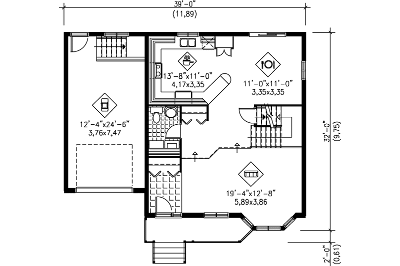House Blueprint - Floor Plan - Main Floor for Victorian House Plan #25-2024 - 3 bed, 1.5 bath