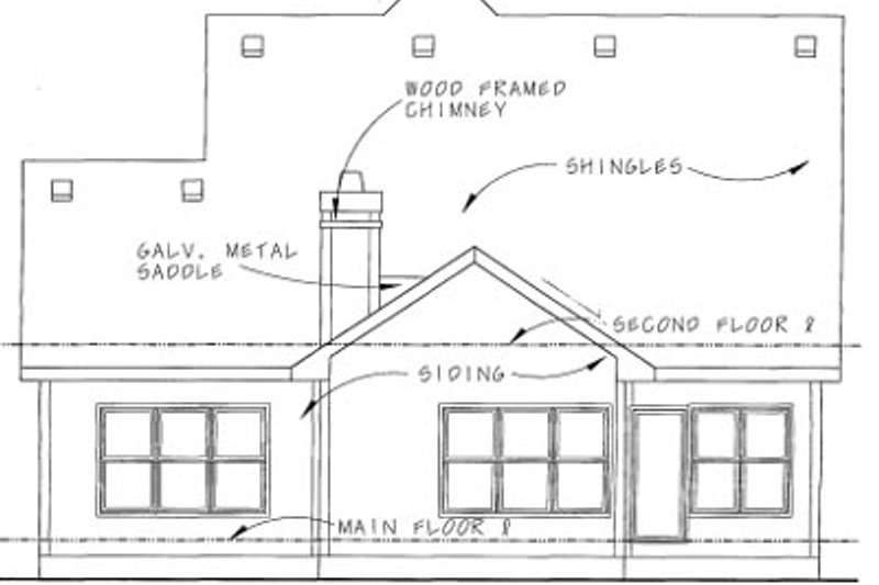 House Blueprint - Exterior - Rear Elevation for Bungalow House Plan #20-1230 - 3 bed, 2.5 bath