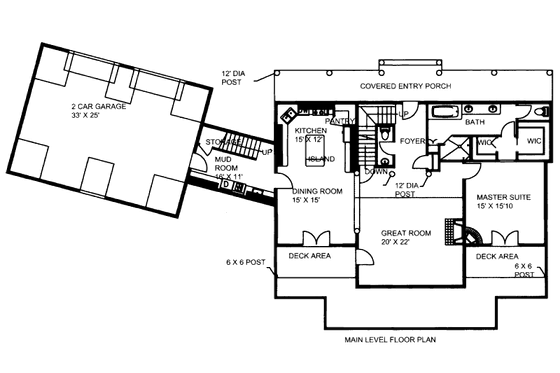 Floor Plan - Main Floor for Cabin House Plan #117-756 - 3 bed, 2 bath