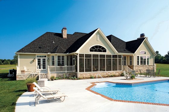 Exterior - Rear Elevation for Country House Plan #929-13 - 4 bed, 3 bath