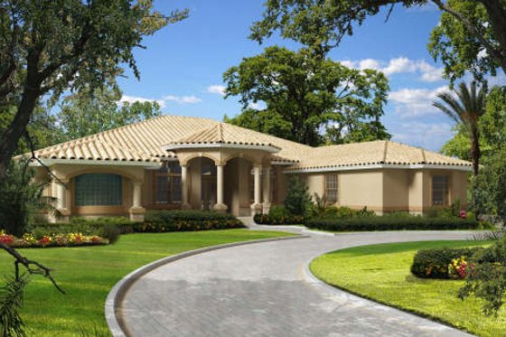 Exterior - Front Elevation for Mediterranean House Plan #420-281 - 5 bed, 4.5 bath