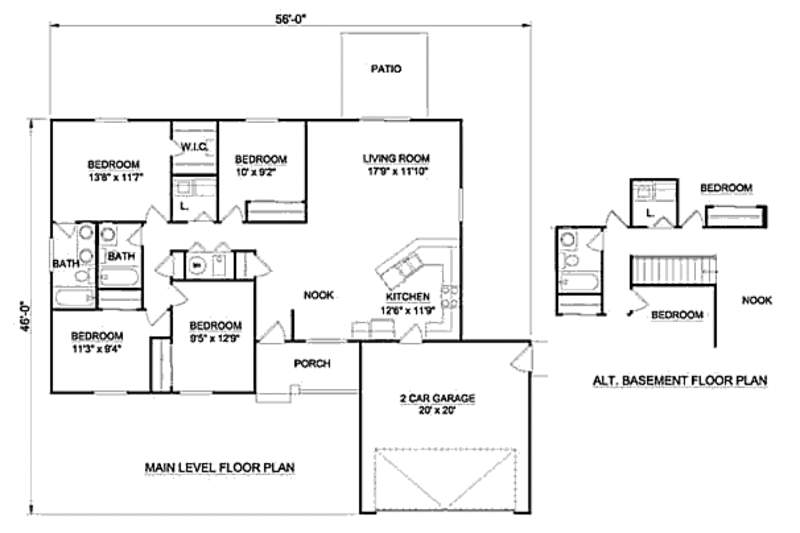 Ranch Style House Plan - 4 Beds 2 Baths 1392 Sq/Ft Plan #116-238 ...