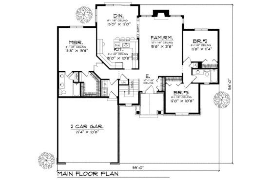 Floor Plan - Main Floor for Traditional House Plan #70-190 - 3 bed, 2 bath