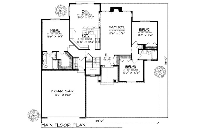House Plan Design - Floor Plan - Main Floor for Traditional House Plan #70-190 - 3 bed, 2 bath