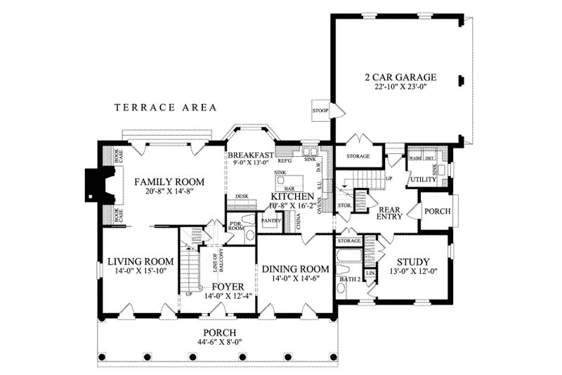 Home Plan - Floor Plan - Main Floor for Colonial House Plan #137-105 - 3 bed, 3 bath