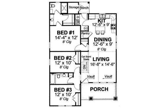 Floor Plan - Main Floor for Craftsman House Plan #20-1889 - 3 bed, 2 bath