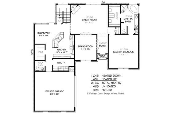 Floor Plan - Main Floor for European House Plan #424-109 - 3 bed, 2.5 bath