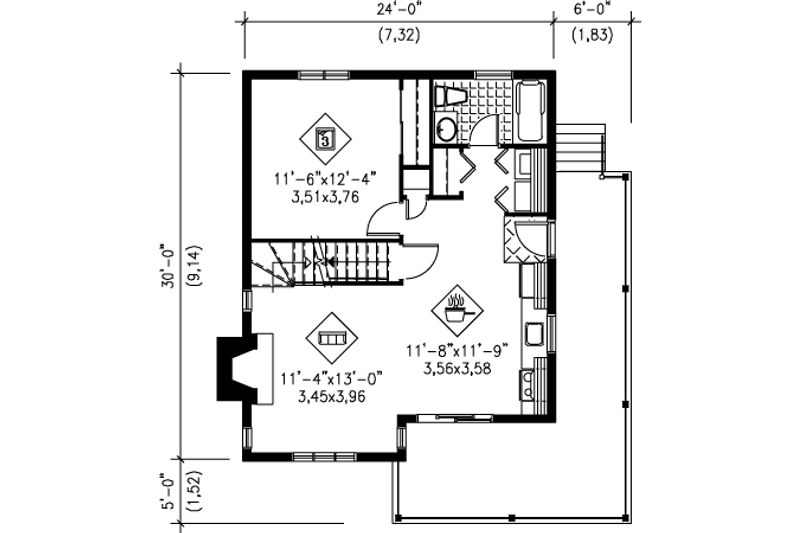 Dream House Plan - Floor Plan - Main Floor for Country House Plan #25-4196 - 3 bed, 1 bath