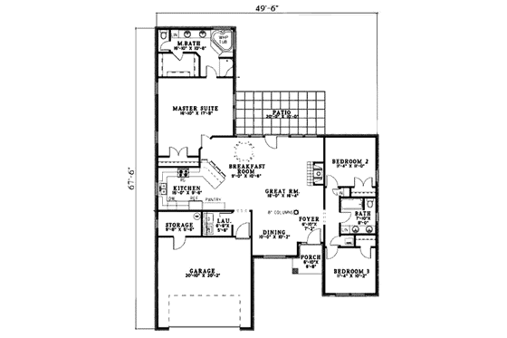Floor Plan - Main Floor for Traditional House Plan #17-2285 - 3 bed, 2 bath