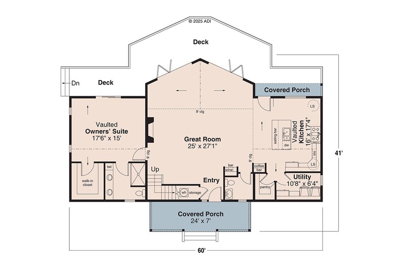 House Blueprint - Floor Plan - Main Floor for Cabin House Plan #124-1444 - 3 bed, 2.5 bath