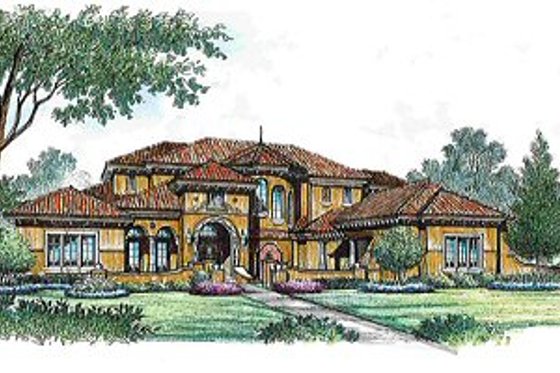 Exterior - Front Elevation for European House Plan #135-139 - 4 bed, 5.5 bath