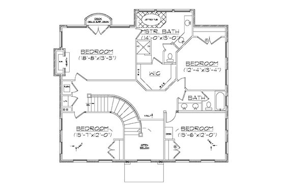 Floor Plan - Upper Floor for European House Plan #5-373 - 6 bed, 3.5 bath